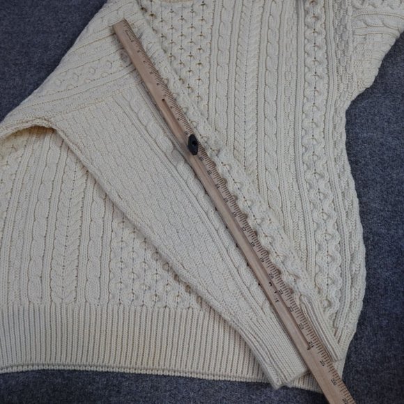 Callan Men's Sweater L Ivory Solid 100% Merino Wool Chunky Knit Fisherman - Picture 6 of 7